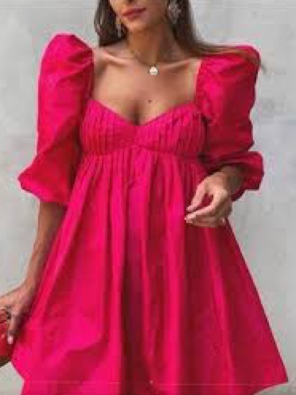 Zara Hot Pink Puff Sleeve Babydoll Mini Dress Like New Size Large